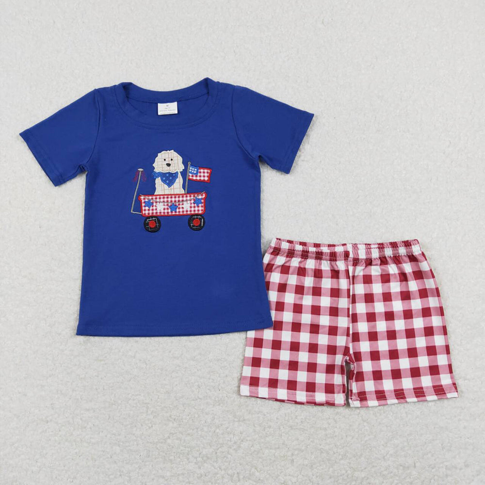 Baby Boys July 4th Dog Flag Tee Shirts Tops Shorts Clothes Sets