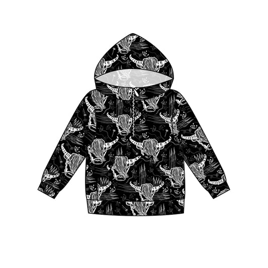 Baby Boys Fall Western Black Cow Hooded Tops preorder(moq 5)