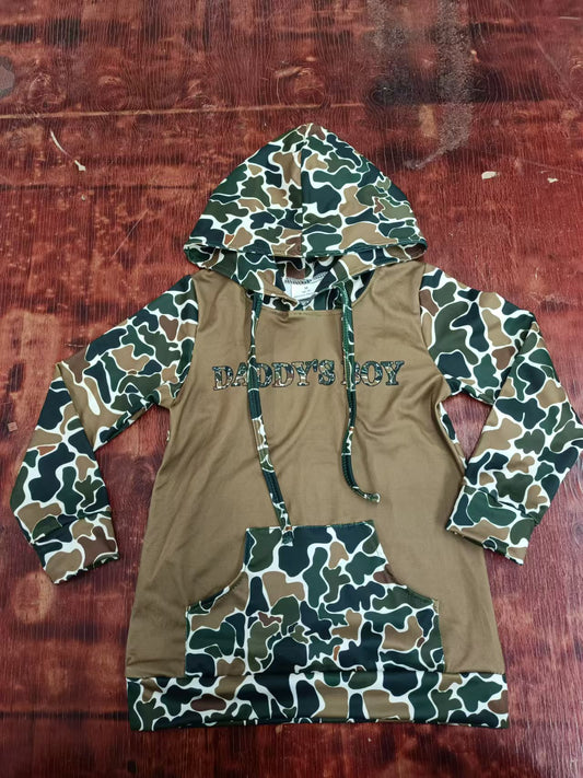 Preorder (moq 5)Baby Boys Brown Duck Camo Hooded Daddy's Boy Tops
