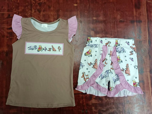 Preorder (moq 5)Baby Girls Cartoon Bears Shirt Shorts Clothes Sets