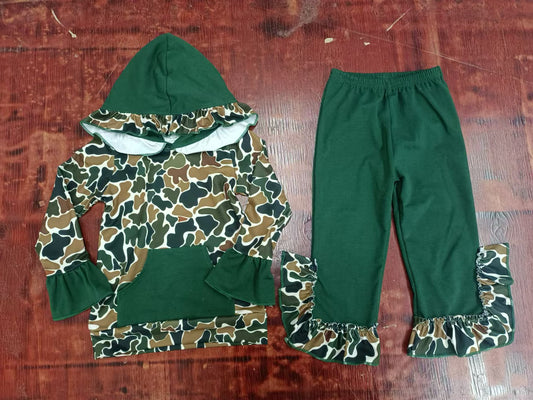 Preorder (moq 5)Baby Girls Brown Camo Hooded Top Pants Outfits Clothes Sets