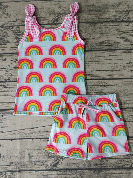 Baby Girls Colorful Rainbow Bow Shirt Shorts Clothes Sets Preorder(moq 5)