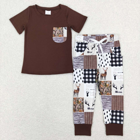 Baby Boys Brown Daddy's Little Buddy Pockets Shirt Pants Clothes Sets