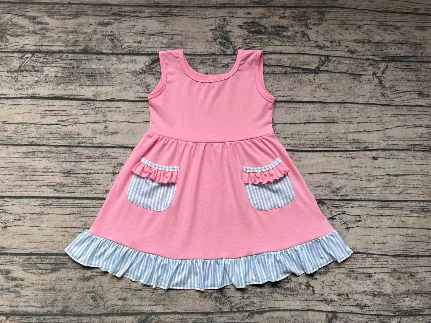 Baby Girls Pink Pocket Ruffle Knee Length Dresses