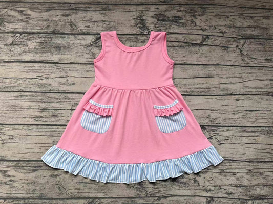 Baby Girls Pink Pocket Ruffle Knee Length Dresses