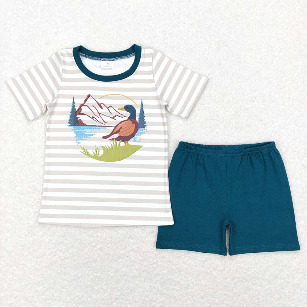 Baby Boys Khaki Stripes Duck Hunting Tee Shirts Tops Shorts Clothing Sets