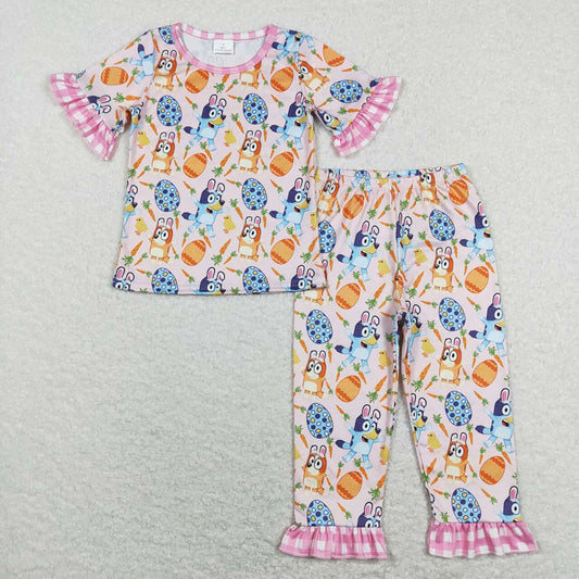 Baby Girls Easter Dog Eggs Tops Ruffle Pants Pajamas Clothes Sets