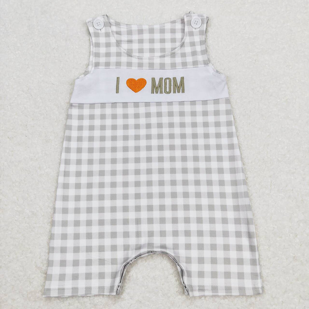 Baby Infant Boys I Love Mom Checkered Rompers