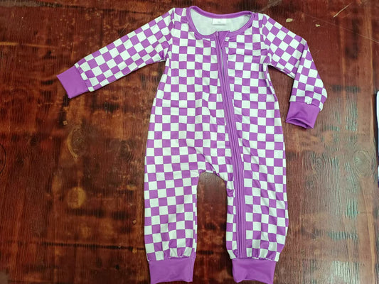 Preorder(moq 5)Baby Infant Girls Pink Checkered Zip Long Sleeve Rompers