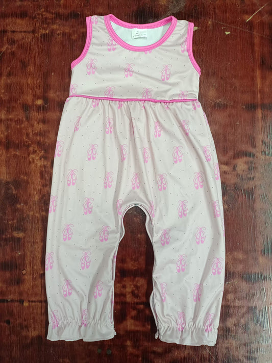 Preorder(moq 5)Baby Infant Girls Pink Ballet Shoes Sleeveless Rompers