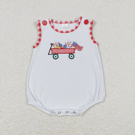 Baby Infant Boys 4th Of July Flag Tractor Sleeveless Summer Rompers