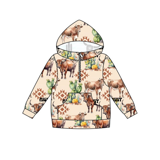 Baby Boys Fall Western Cow Cactus Hooded Tops preorder(moq 5)