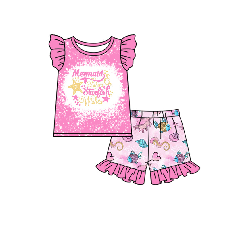 Baby Girls Pink Mermaid Starfish Shirt Summer Shorts Clothes Sets preorder(moq 5)