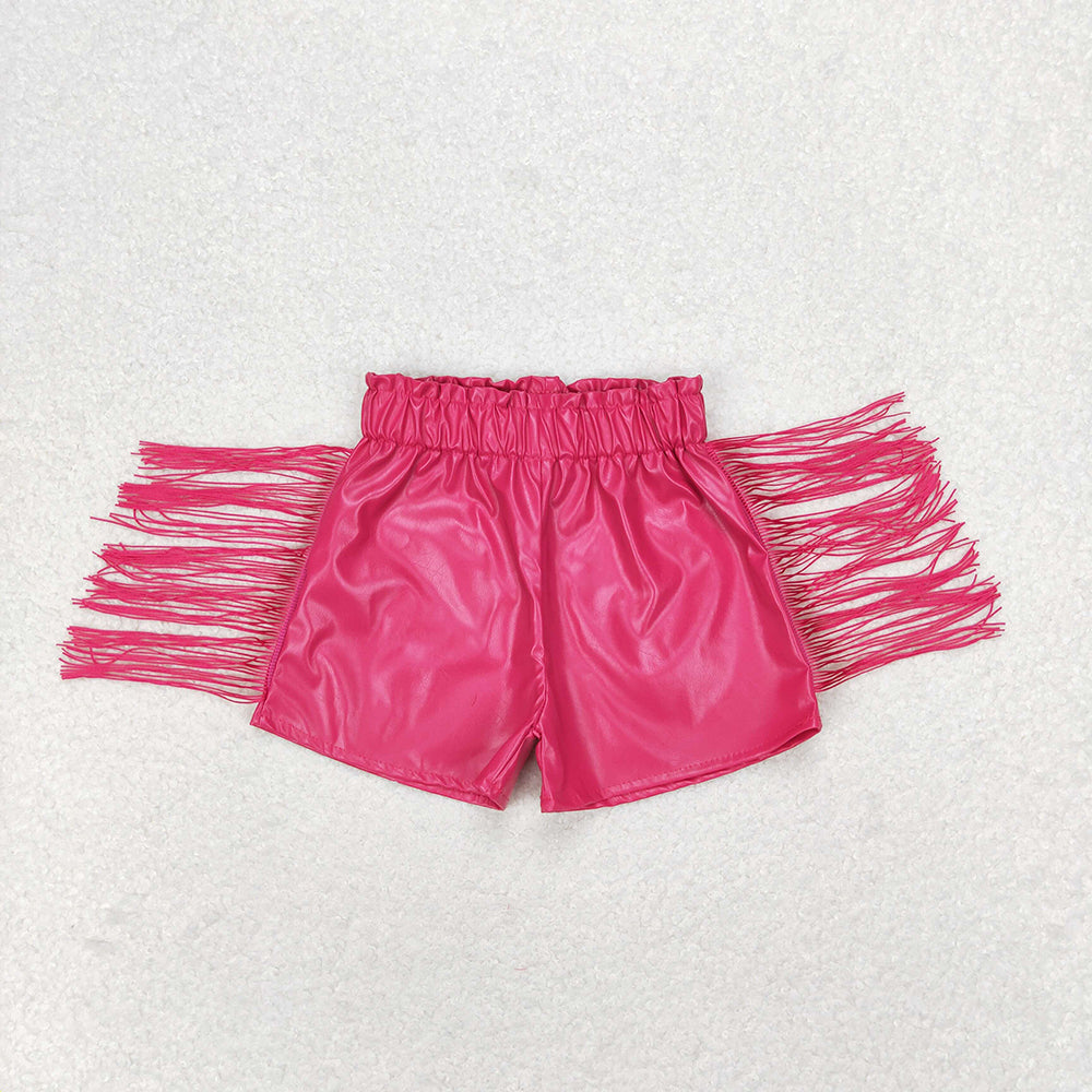 Baby Girls Dark Pink Tassel Pleather Shorts