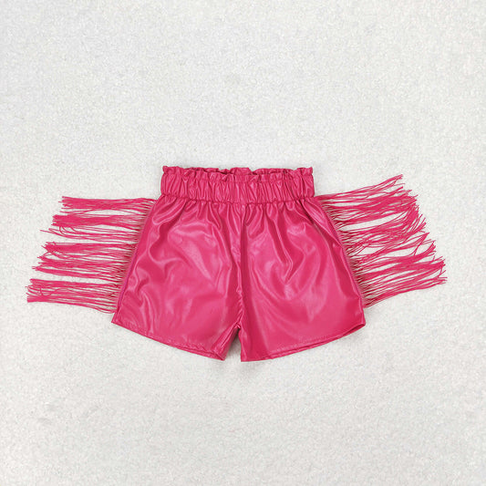 Baby Girls Dark Pink Tassel Pleather Shorts