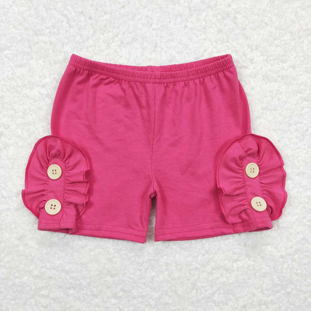 Baby Girls Summer Dark Pink Cotton Buttons Shorts