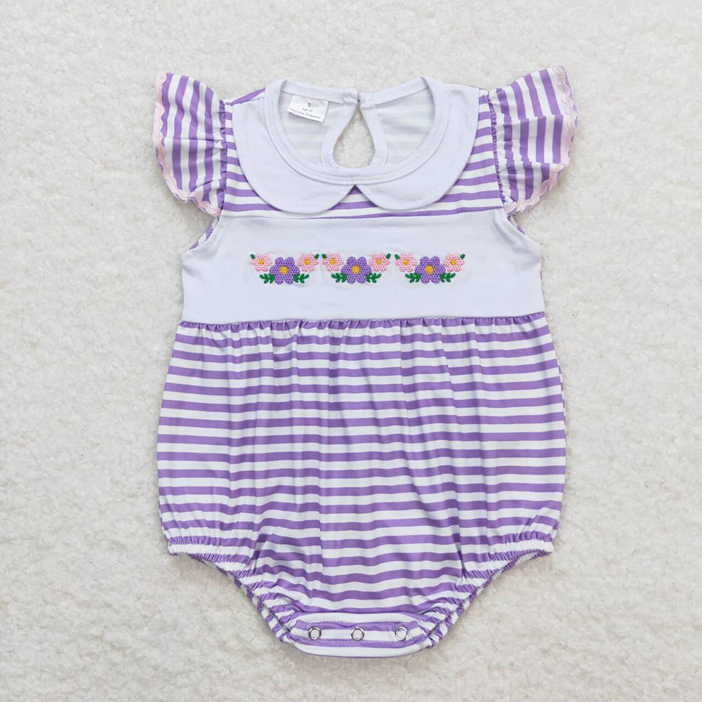Baby Girls Purple Stripes Flowers Dresses Rompers Sibling Sister Designs