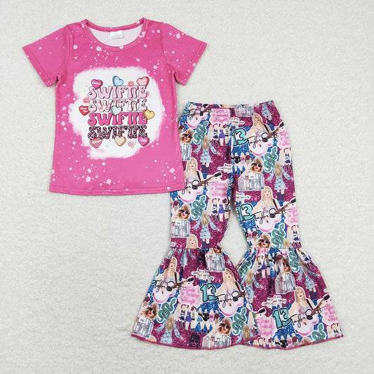 Baby Girls Country Music Singer Hearts Shirts Bell Pants Outfits Clothes Sets