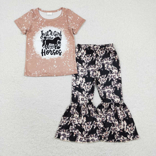 Baby Girls Just A Girl Who Loves Horses Top Leopard Bell Pants Clothes Sets