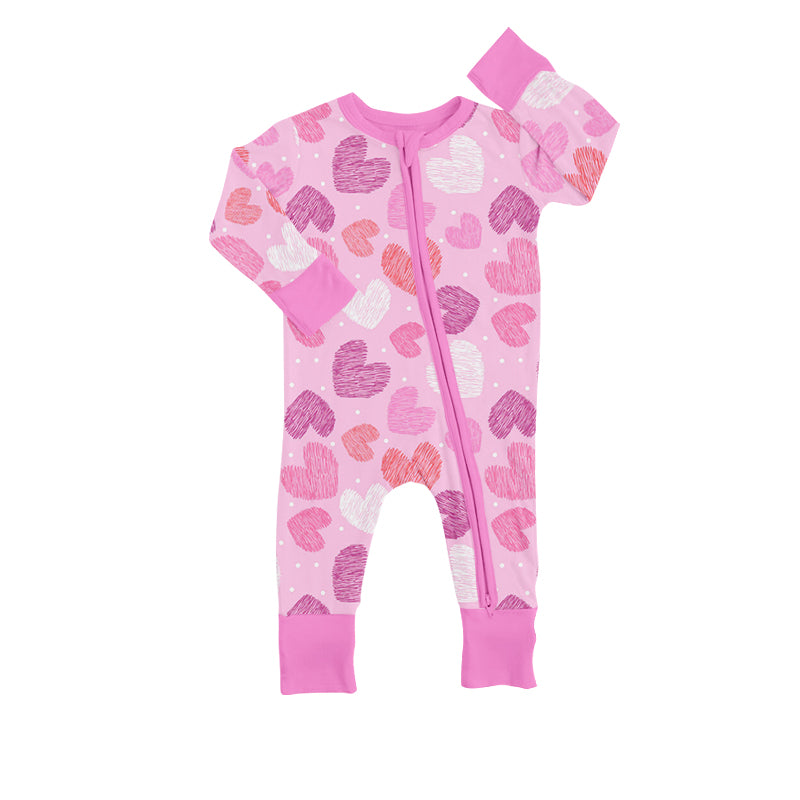 Baby Girls Valentines Pink Hearts Zip Rompers preorder(moq 5)