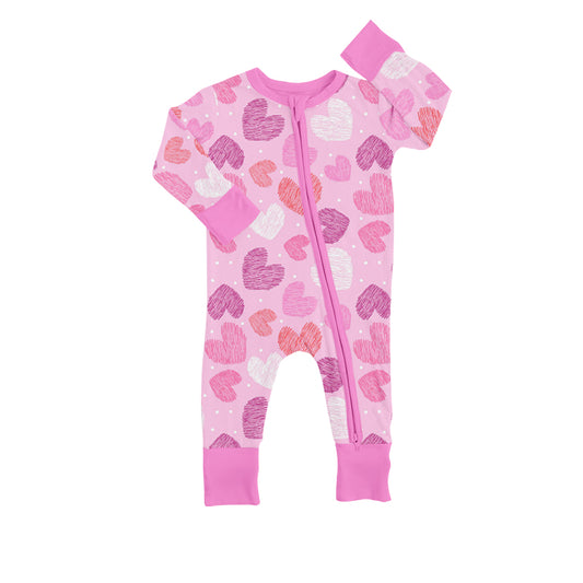 Baby Girls Valentines Pink Hearts Zip Rompers preorder(moq 5)