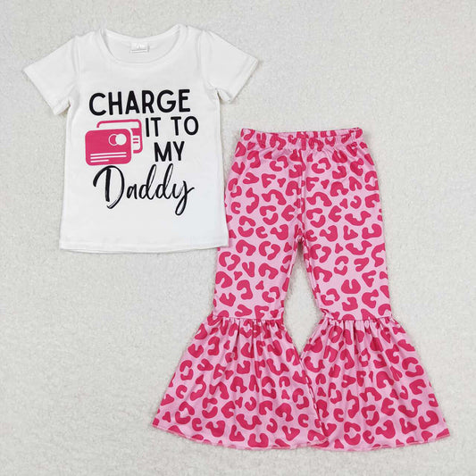 Baby Girls Charge It To My Daddy Shirt Pink Leopard Bell Pants Clothes Sets