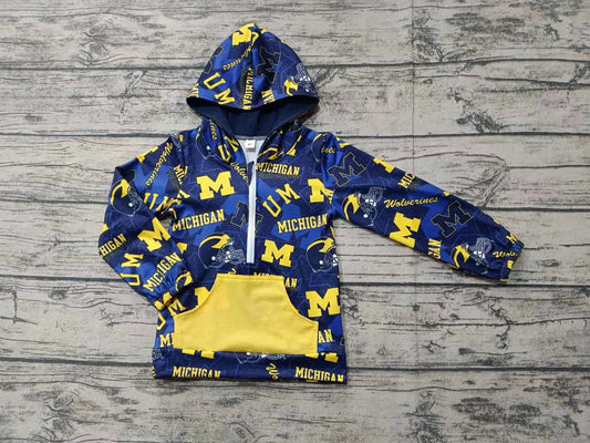 Preorder(moq 5)Baby Boys Michigan Team Long Sleeve Hoodie Hooded Tops