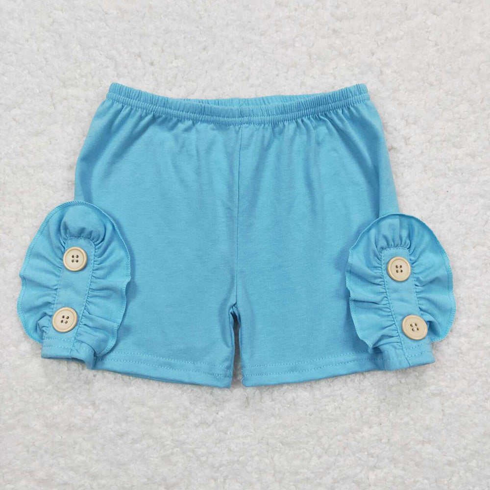 Baby Girls Summer Light Blue Cotton Buttons Shorts