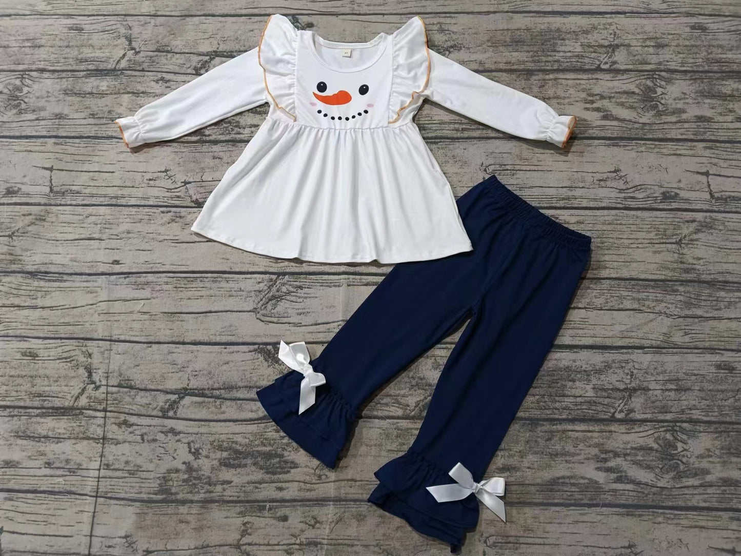 Baby Girls Snowman Christmas Ruffle Pants Clothing Sets preorder(moq 5)