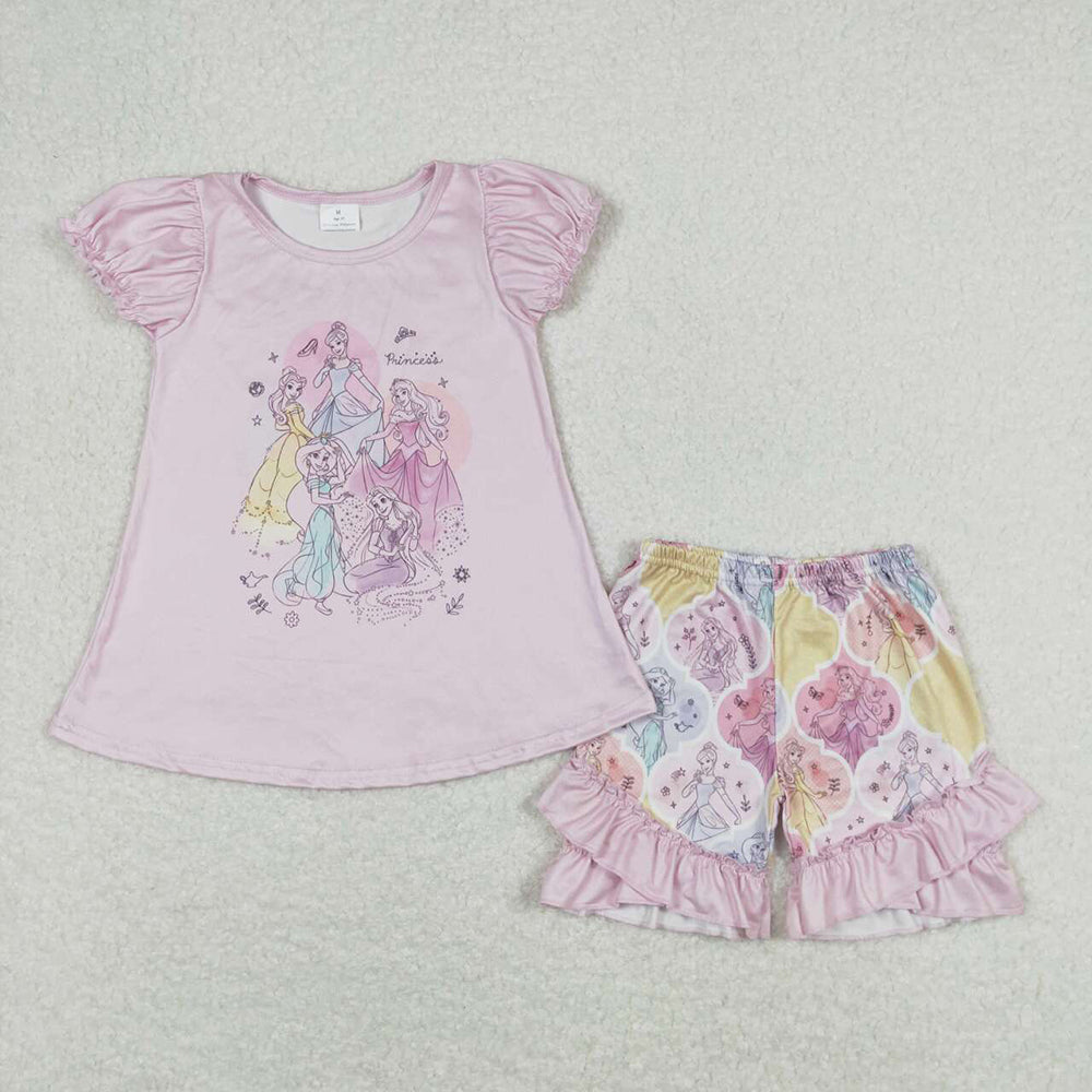 Baby Girls Pink Princess Short Sleeve Tunic Top Ruffle Shorts Clothes Sets