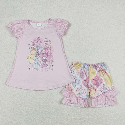 Baby Girls Pink Princess Short Sleeve Tunic Top Ruffle Shorts Clothes Sets
