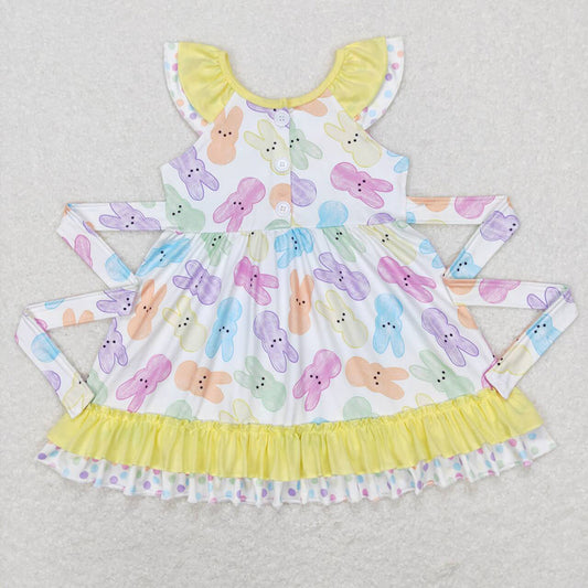 Baby Girls Easter Colorful Rabbit Ruffle Knee Length Dresses