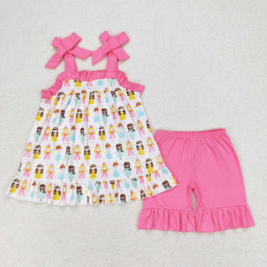 Baby Girls Princess Straps Tunic Top Ruffle Shorts Clothes Sets