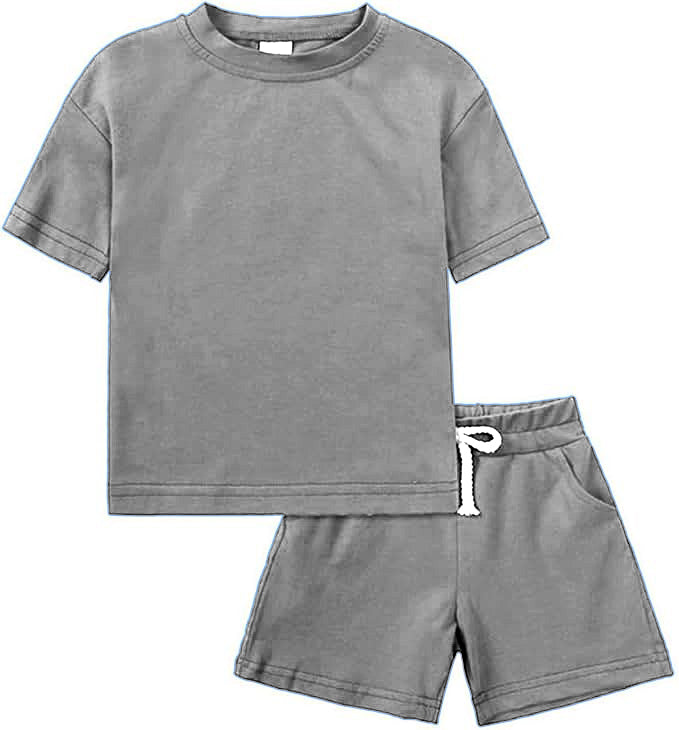 Preorder moq 5 Baby Boys Grey Cotton Short Sleeves Top Pockets Shorts Sets