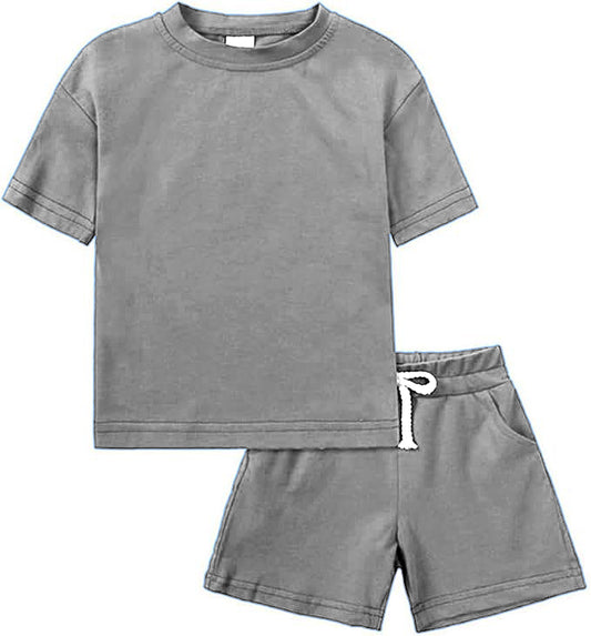 Preorder moq 5 Baby Boys Grey Cotton Short Sleeves Top Pockets Shorts Sets