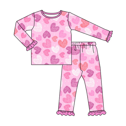 Baby Girls Valentines Hearts Pink Shirts Pants Pajamas Outfits Clothes Sets preorder(moq 5)