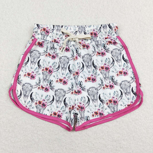 Adult Women White Cowskull Western Summer Shorts