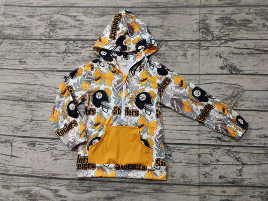 Preorder(moq 5)Baby Boys Steelers Bows Team Long Sleeve Hoodie Hooded Tops