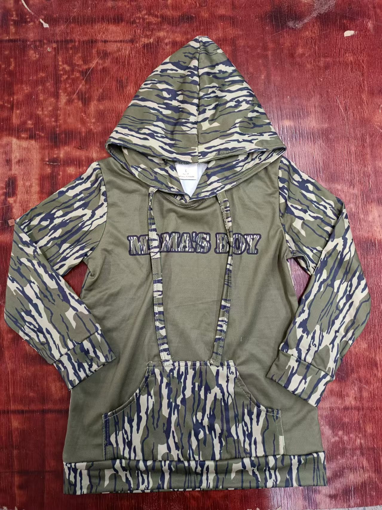 Preorder (moq 5)Baby Boys Mama's Boy Bottomland Camo Hooded Cardigan Tops