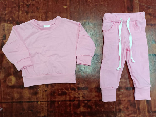 Preorder (moq 5)Baby Girls Pink Cotton Raglan Shirt Jogger Pants Outfits Clothes Sets