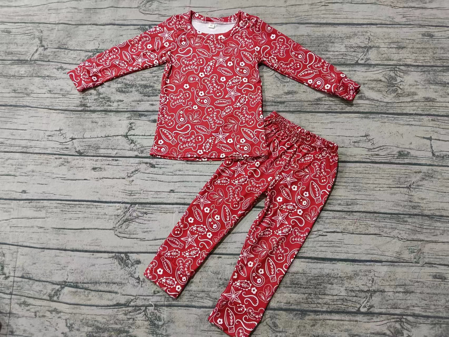 Baby Kids Western Christmas Gingerbread Pajamas Clothing Sets preorder(moq 5)