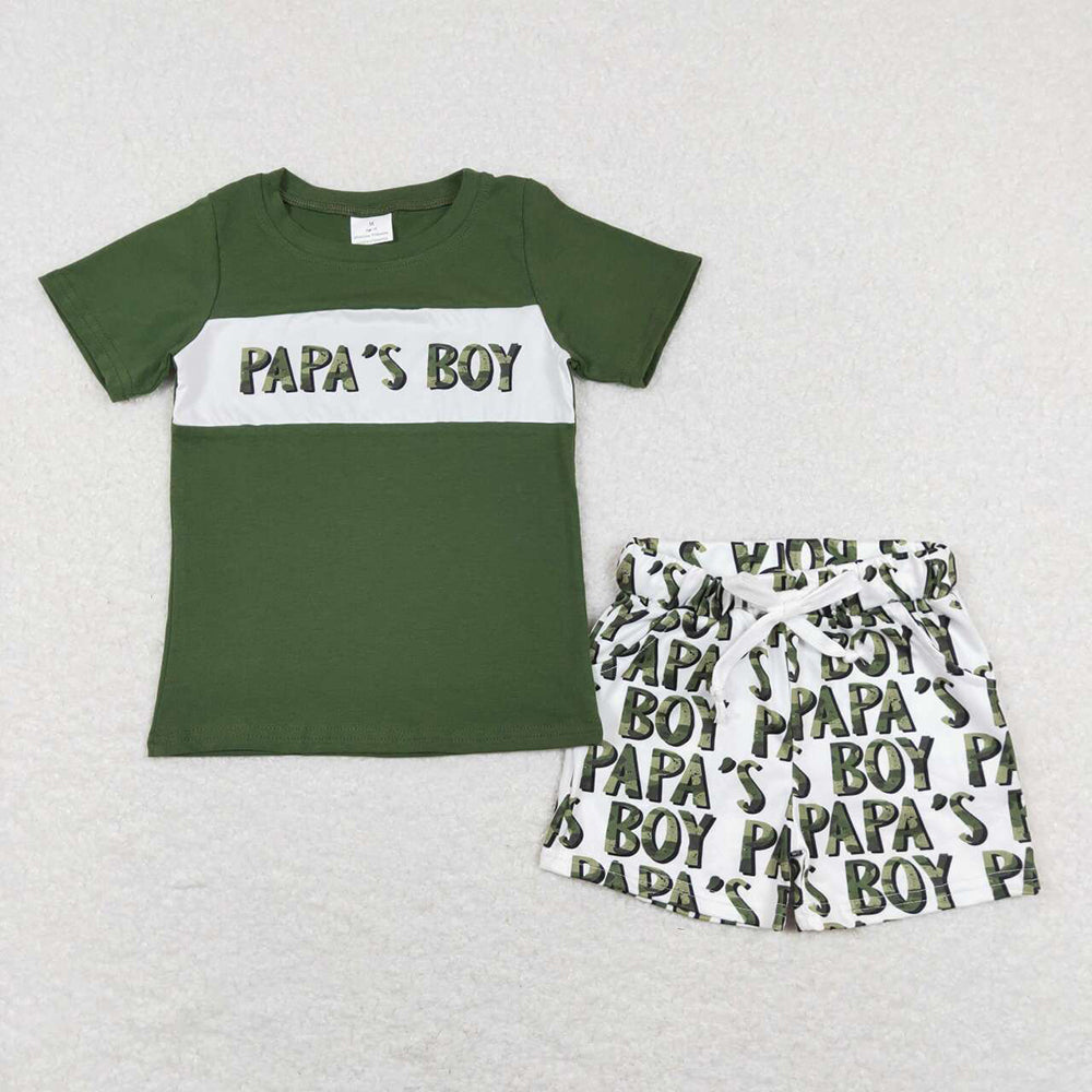 Baby Boys Papa's Boy Green Top Shorts Clothes Sets