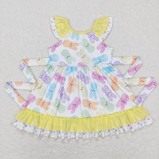 Baby Girls Easter Colorful Rabbit Ruffle Knee Length Dresses