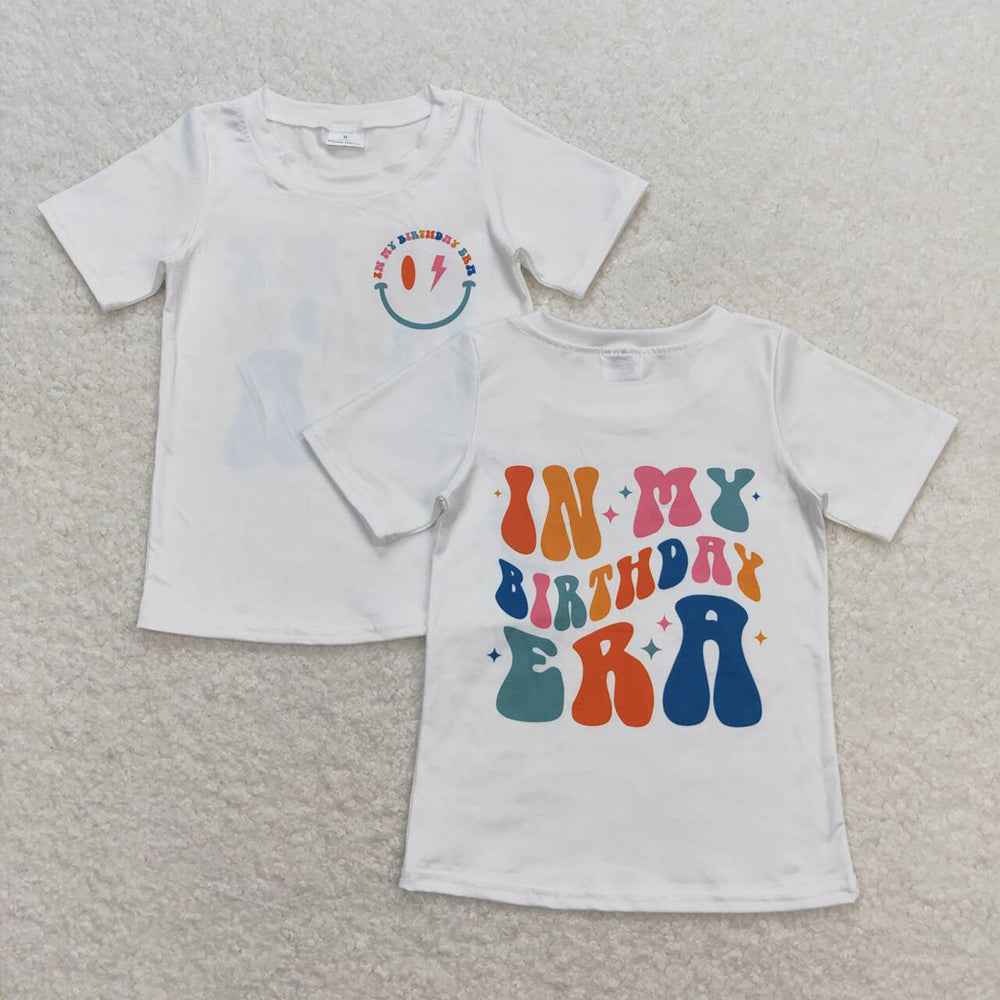 Baby Girls White In My Birthday Era Short Sleeve Tee Shirts Tops
