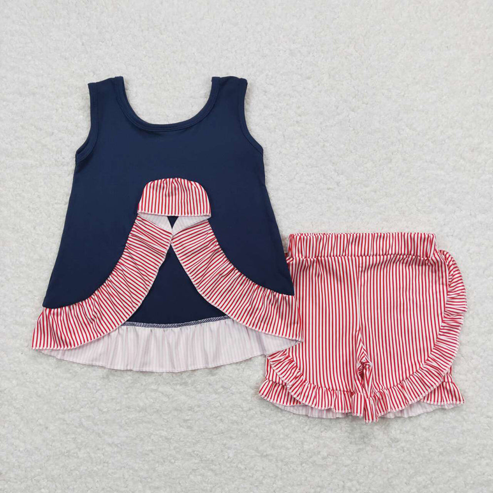 Baby Girls Baseball Sleeveless Tunic Tops Ruffle Shorts Outfits Clothes Sets