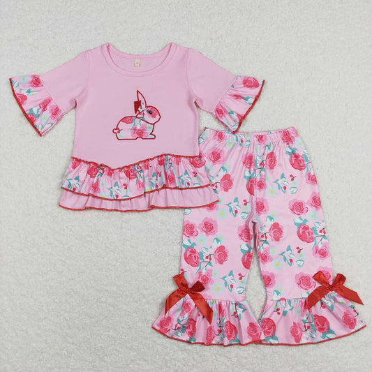 Girls pink rabbit capris sets