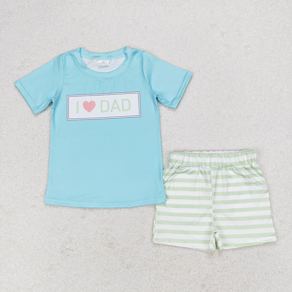Baby Boys I Love Dad Shirt Green Stripes Shorts Clothes Sets