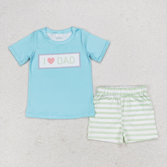 Baby Boys I Love Dad Shirt Green Stripes Shorts Clothes Sets