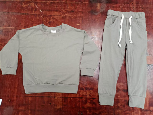 Preorder (moq 5)Baby Girls Grey Cotton Raglan Shirt Jogger Pants Outfits Clothes Sets