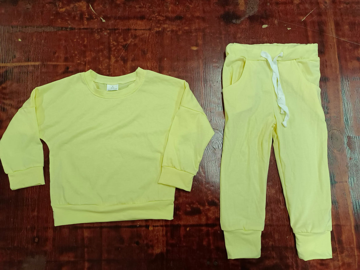 Preorder (moq 5)Baby Girls Yellow Cotton Raglan Shirt Jogger Pants Outfits Clothes Sets